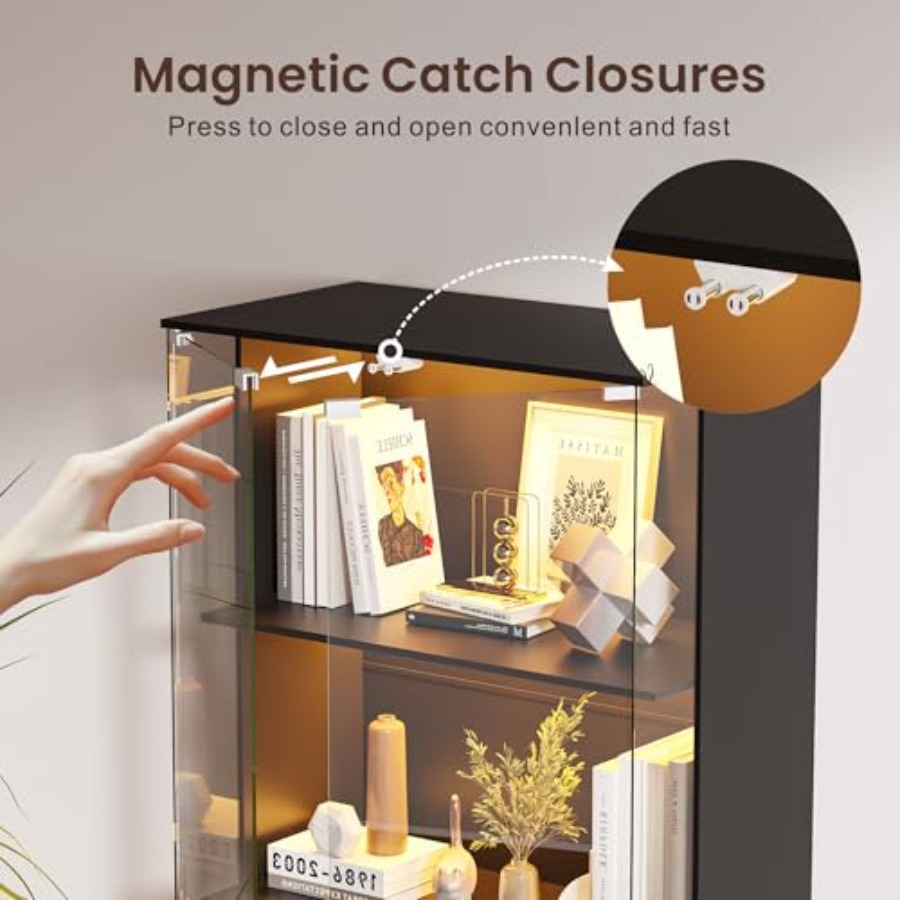 Zwarte vitrinekast met glazen  - Soft Close Hinge recensie en prijs